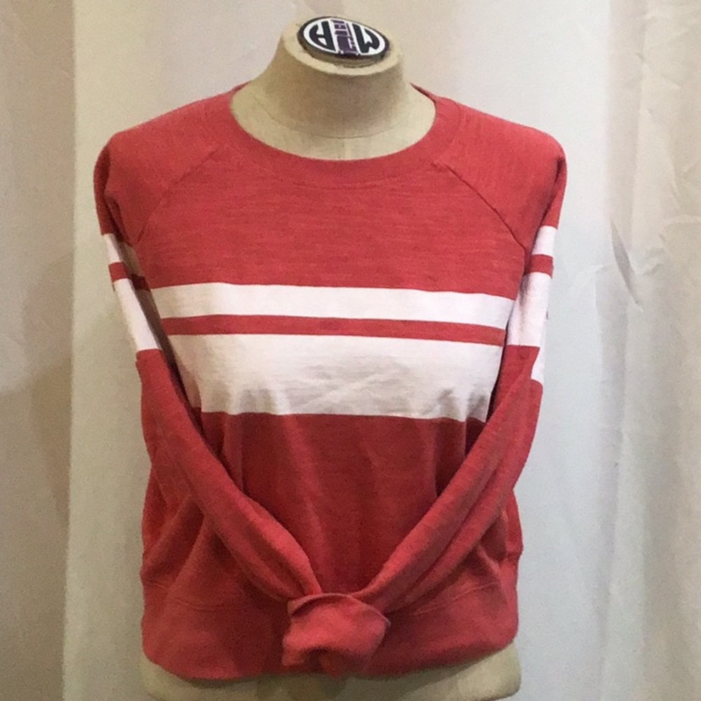🪱🪱🪱J. Crew Pink/ Coral Crew Neck Striped Sweatshirt woman small